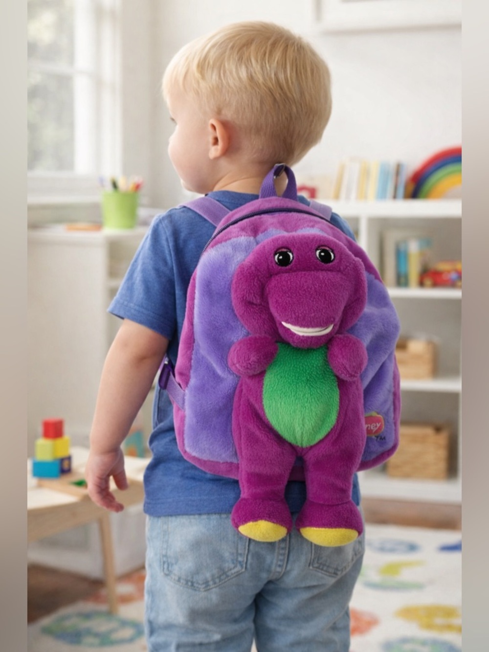Barney Plush Backpack Toddler Purple Dinosaur Kids Bookbag Preschool Bag